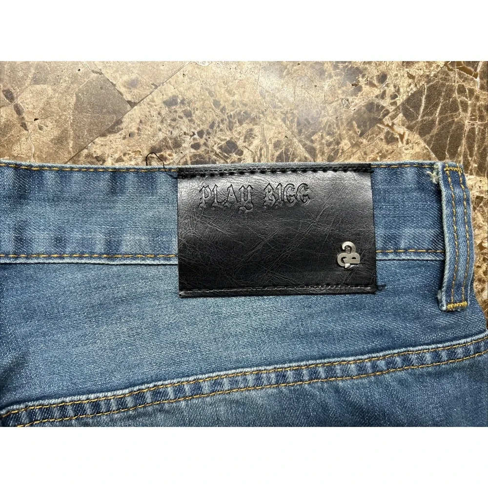 Play Bigg Mens Blue Straight Leg Denim Jeans 36x31 Regular Fit